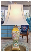 Colorful Hand Painted Porcelain Chinoiserie Lamp. Lampshade Included