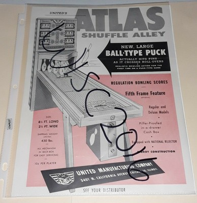 Original United S Atlas Shuffle Bowler Arcade Machine Coin Op Promo Flyer Ebay