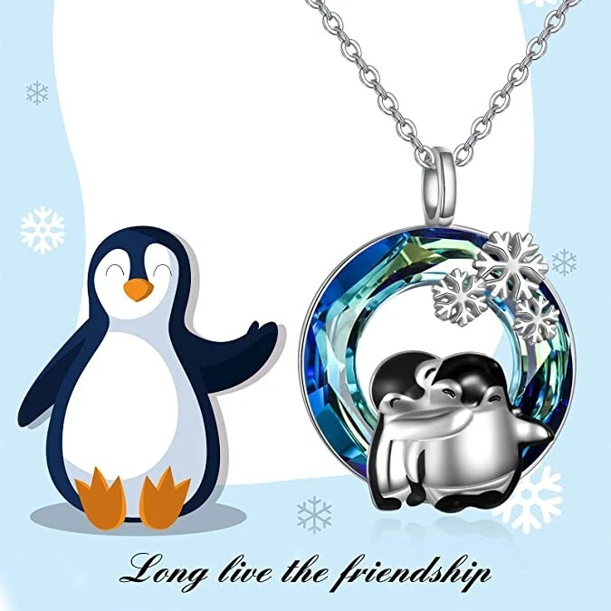 Penguins snowflakes Necklace Long Chain Unusual Love presents silver - Image 2 of 4