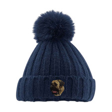 MASTIFF POM POM BEANIE. UNISEX WINTER HAT. EMBROIDERED DOG BREED. GIFT BOXED