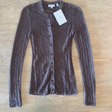 NEW A.L.C. Womens Brown Alpaca Wool Blend Textured Long Sleeve Cardigan-Size S