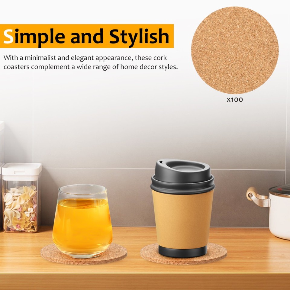 100 Pcs Cork Coasters Round Cork Cup Coasters Cork Pads Drinking ...