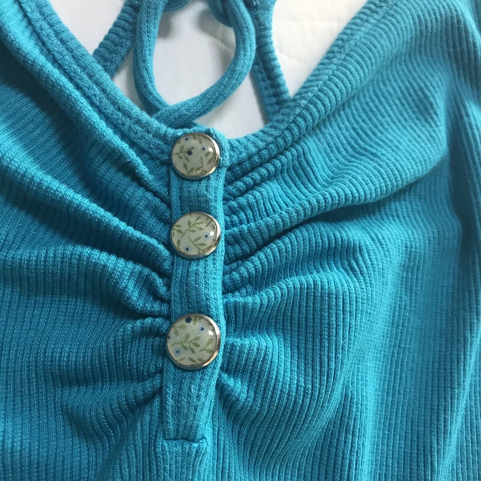 Y2K Guess Babydoll Cami Top XS Laced Ribbed Camisole Floral Henley Snap Grunge - Image 4 of 4