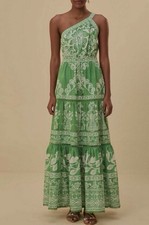 FARM Rio Green/White Floral One-Shoulder Cotton Woven Maxi Dress S