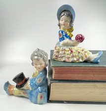 Vintage porcelain Bookends boy and girl retro nursery decor baby gift Victorian