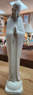 Virgin Mary Praying White Ceramic Statue Figure Germany Marked 12 in Tall