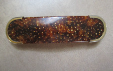 Faux Tortoise Style Barrette Hair Clip 4" Oval Gold Edges Made In France Vintage