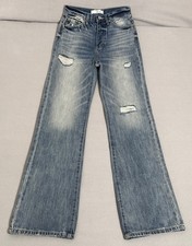 KanCan Jeans Women Size3 /25 Blue Straight High Rise Button Fly Distressed EC