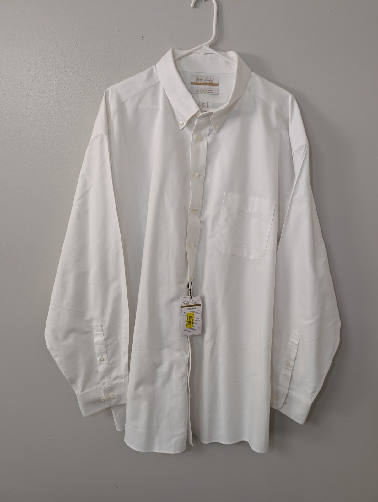 Roundtree Yorke Gold Label Non Iron EZ Wash White Dress Shirt Mens Size 19 36/37
