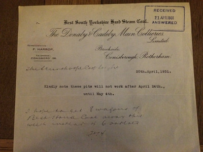 Best South Yorkshire Hard Steam Coal Notification Docket. 1931.