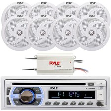 Pyle Marine Bluetooth Receiver, 8x 6.5" 240W White Speakers, 4 Channel Amplifier