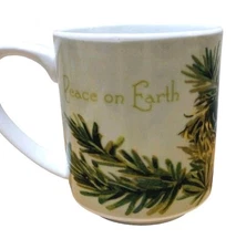 Pottery Barn Christmas Carol Mug Coffee Peace On Earth Tea Pine Nest Eggs