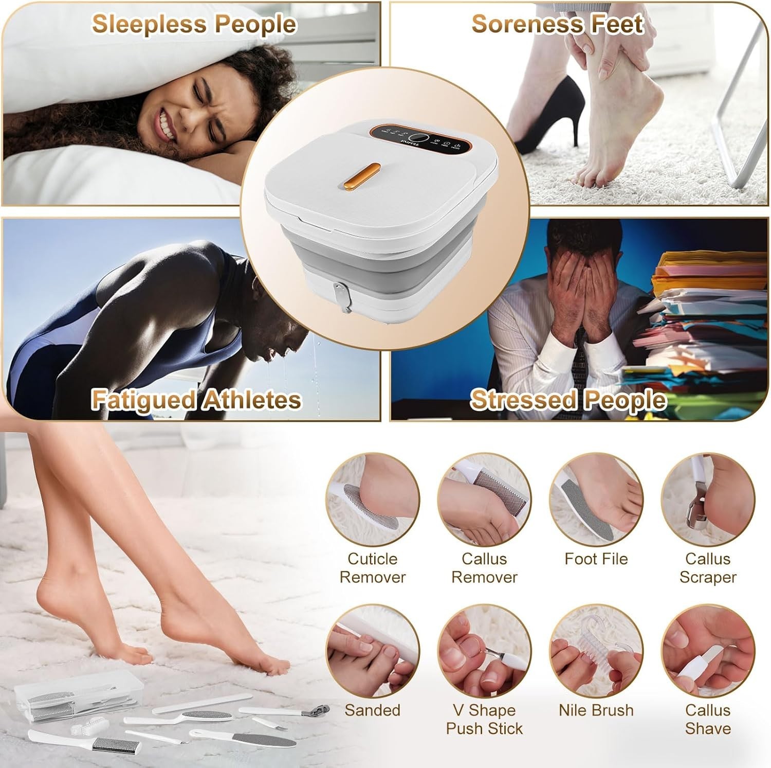 Collapsible Electric Foot Spa Bath with Heat, Massage, Bubble, Red Light, and...
