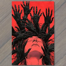 Art Print Grasping Red Hands Wide Mouth Expression Monochrome Terror Dreamlike