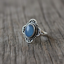 925 Solid Sterling Silver Blue Chalcedony Ring Handmade Ring