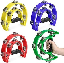 4 Pack 10 Double Row Tambourine, Half Moon Musical Tambourine 20 Metal Jingles