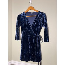 Lulu's Blue Velvet Wrap Dress Size L