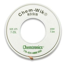 Chemtronics 7-25L Desoldering Wick, 25 ft., 075," Copper, Rosin Braid