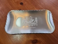 Vtg Ulvik i  Hardanger Norwegian  Pewter Viking Folk Art Tray 9.25" x 5"