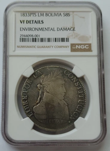 BOLIVIA Silver Coin 8 SOLES 1833 LM NGC VF DETAILS