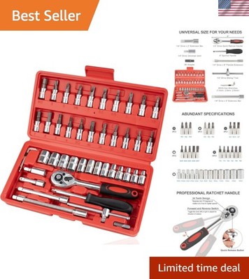 46PC High-Density Carbon Steel Socket & Ratchet Wrench Set - Compact & Versatile