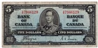 1937 CANADA 5 DOLLARS NOTE - p60c F