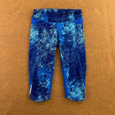 Athleta Womens Small Blue Printed Sonar Mesh Pocket Capri Leggings