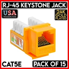 Yellow RJ45 Keystone Jack Ethernet CAT5e Cat5 UTP 110 Punch Down Network 15 Pack