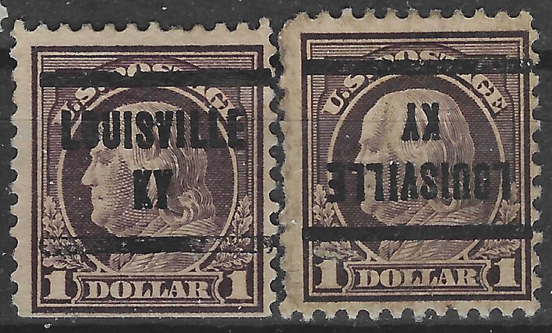 KENTUCKY PRECANCELS, $1 FRANKLIN, LOUISVILLE, TYPE 205, REGULAR AND INVERT