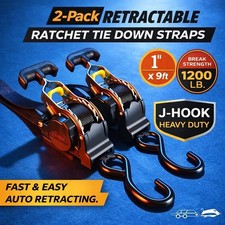   2-Pack 10FT Retractable Ratchet Tie-Down Straps  1500LBS Heavy-Duty  S-Hook
