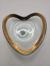 Signed Annieglass 24K Gold Rim Heart Shaped Glass Jewelry Trinket Dish Or Bowl
