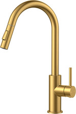 Elegant Brushed Brass Gold Kitchen Faucet with Pull Down Sprayer  Deck Plate