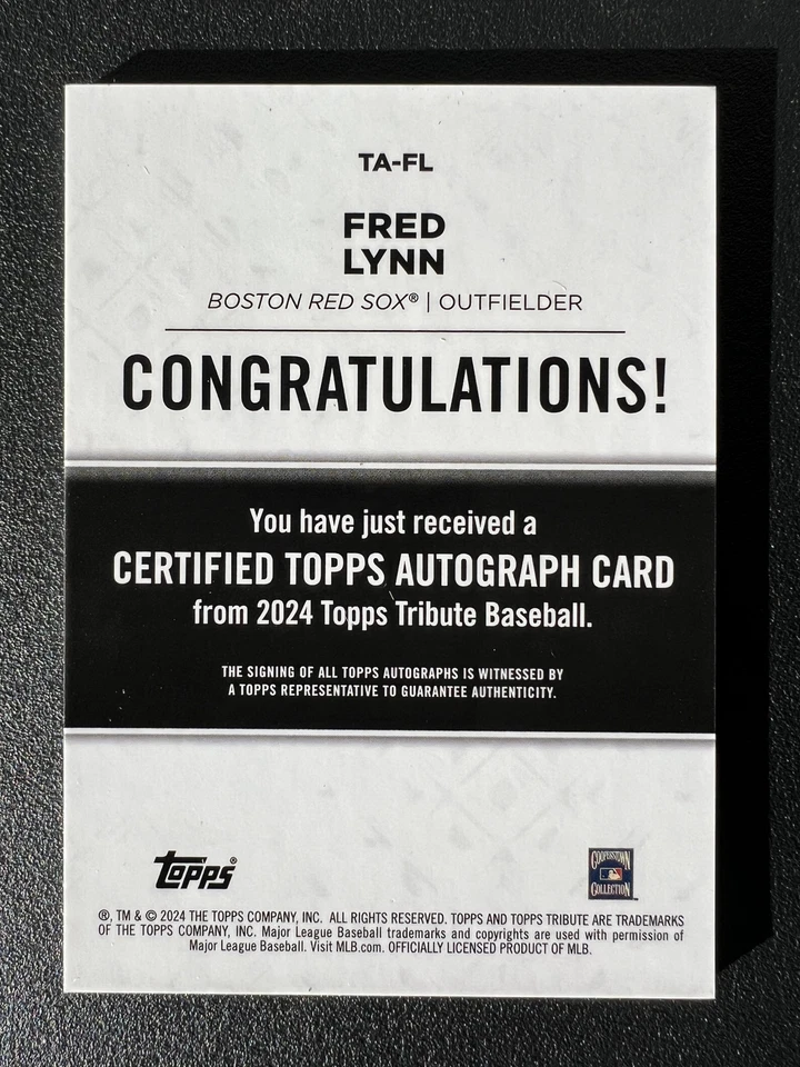 Fred Lynn 2024 Topps Tribute #TA-FL Tribute Autograph Purple /50 Auto - Image 2 of 2