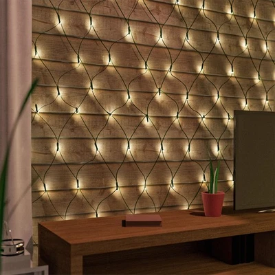Red de 100 luces LED blanco cálido interior y exterior cable verde temporizad... - Imagen 1 de 3
