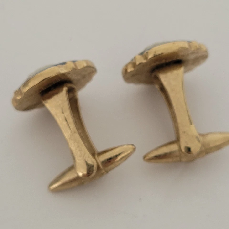 Juego de Gemelos Wedgwood Jasperwear Dorado Azul Tono Griega Musa Mujer Redondo Inglaterra Foto 3 de 4