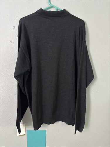 Giasone Mens Sweater Polo Solid Gray XL Wool Long Sleeve Made Italy Collar - Picture 5 of 7