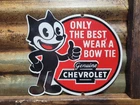 VINTAGE FELIX CHEVROLET PORCELAIN SIGN OLD CHEVY DEALER BOWTIE DIECUT CAR TRUCK