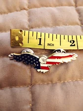 NEW .#15. PATRIOTIC EAGLE USA FLAG Hat Pin. White, Red, Blue. Silver.Alloy