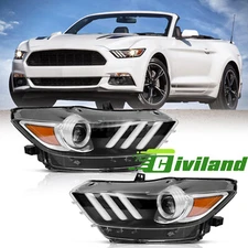 Headlights Pair For 2015 2016 2017 Ford Mustang HID/Xenon W/LED DRL LH+RH 15-17