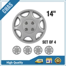 14" Set of 4 Silver Wheel Covers Snap On Full Hub Caps Fits R14 Tire & Rim