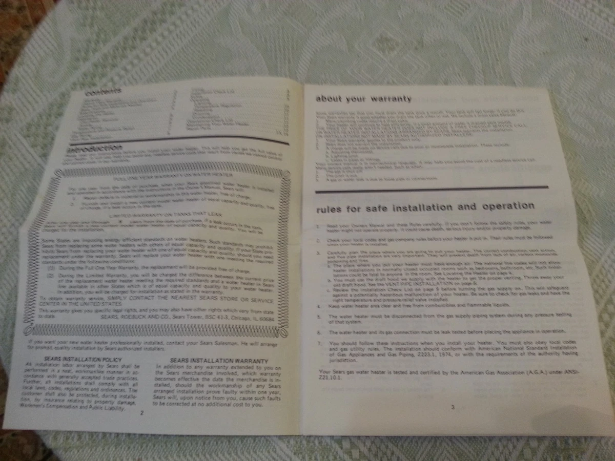 Vintage SEARS Power Miser 60 Gas Water Heater Owners Manual | eBay