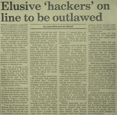 Computer Hacker Problems 1813 Virus 1989 Newspaper Article 7234