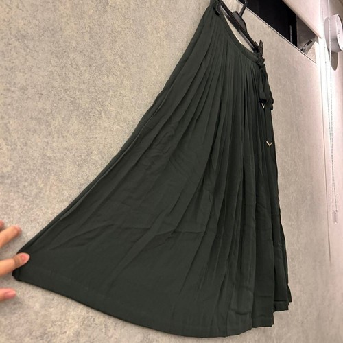 VALENTINO Pleats Knee-length Skirt Women 36 Silk Dark Green With ribbon Belt - Picture 3 of 9