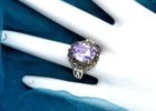 Vintage 925 Sterling Silver Amethyst Quartz Marcasite Cocktail Ring Birthstone 7