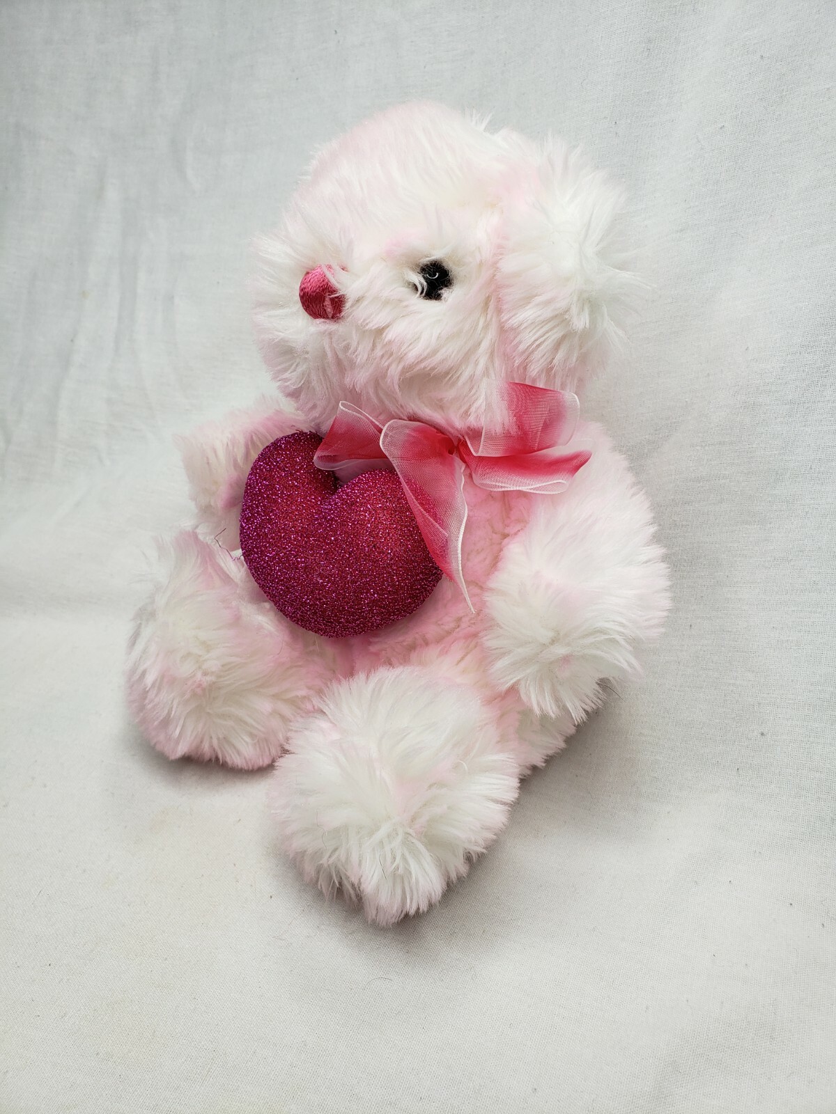 Plush Pink White Teddy Bear 7" Love Sparkle Heart Pink Bow Stuffed ...
