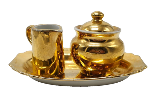 Vintage ""SELTENE"" LIDO W.S George Canarytone Satin Gold 22 Karat Zuckermilchkännchen mit Tablett - Bild 13 von 13
