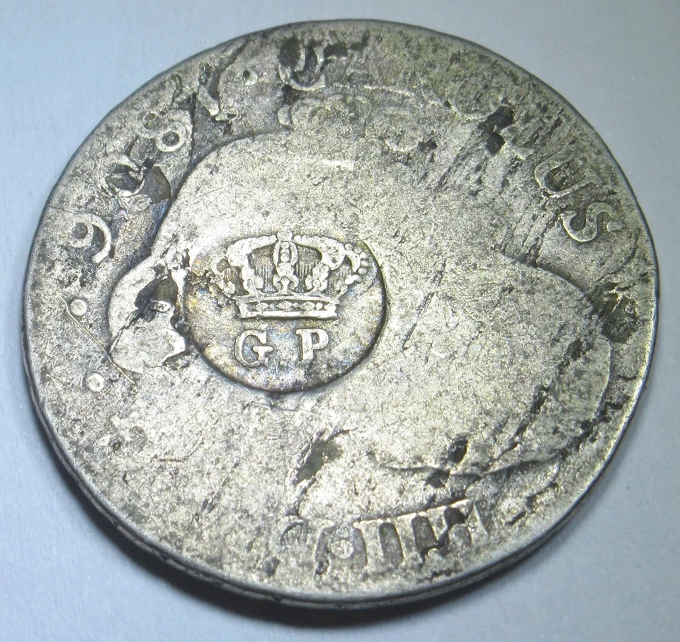 Moneda Antigua 2 Reales Plata Española 1887 Azores 300 Reis Contramarca 1806 Foto 3 de 3
