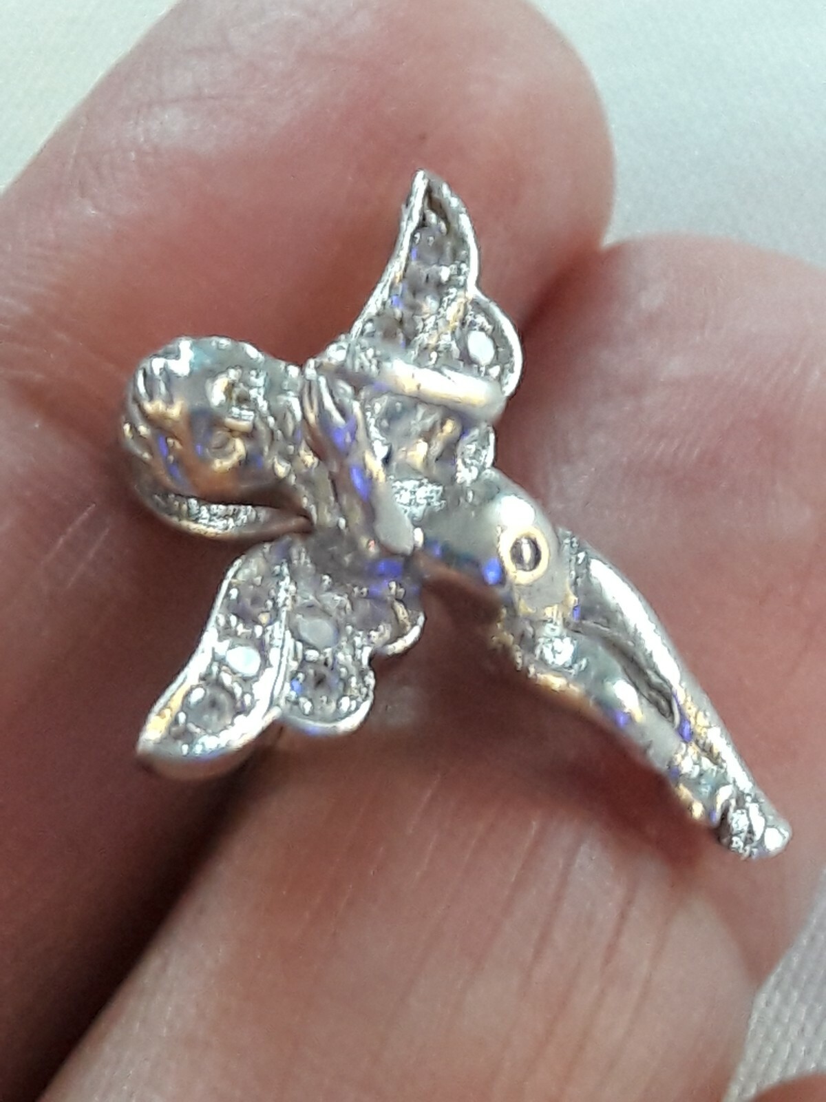 SOLID 925 Sterling Silver Angel Pendant Charm wit… - image 2