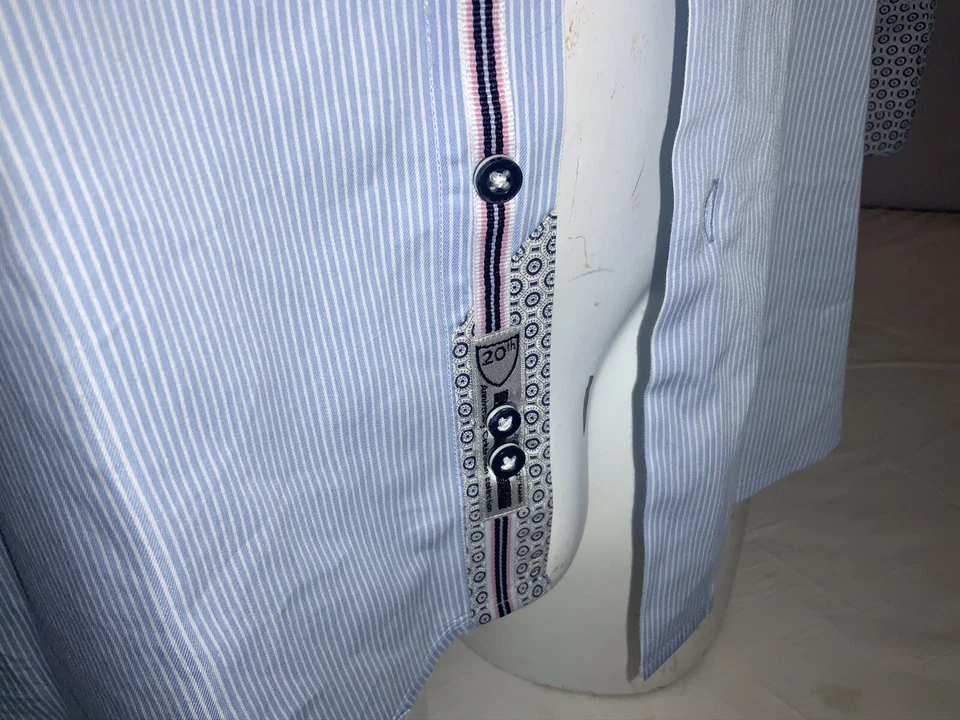 Camisa Stanbridge Monte Di Moda Puño Abatible 15.5 34 Rayas Azules Italia YGI J0-108 Foto 2 de 4