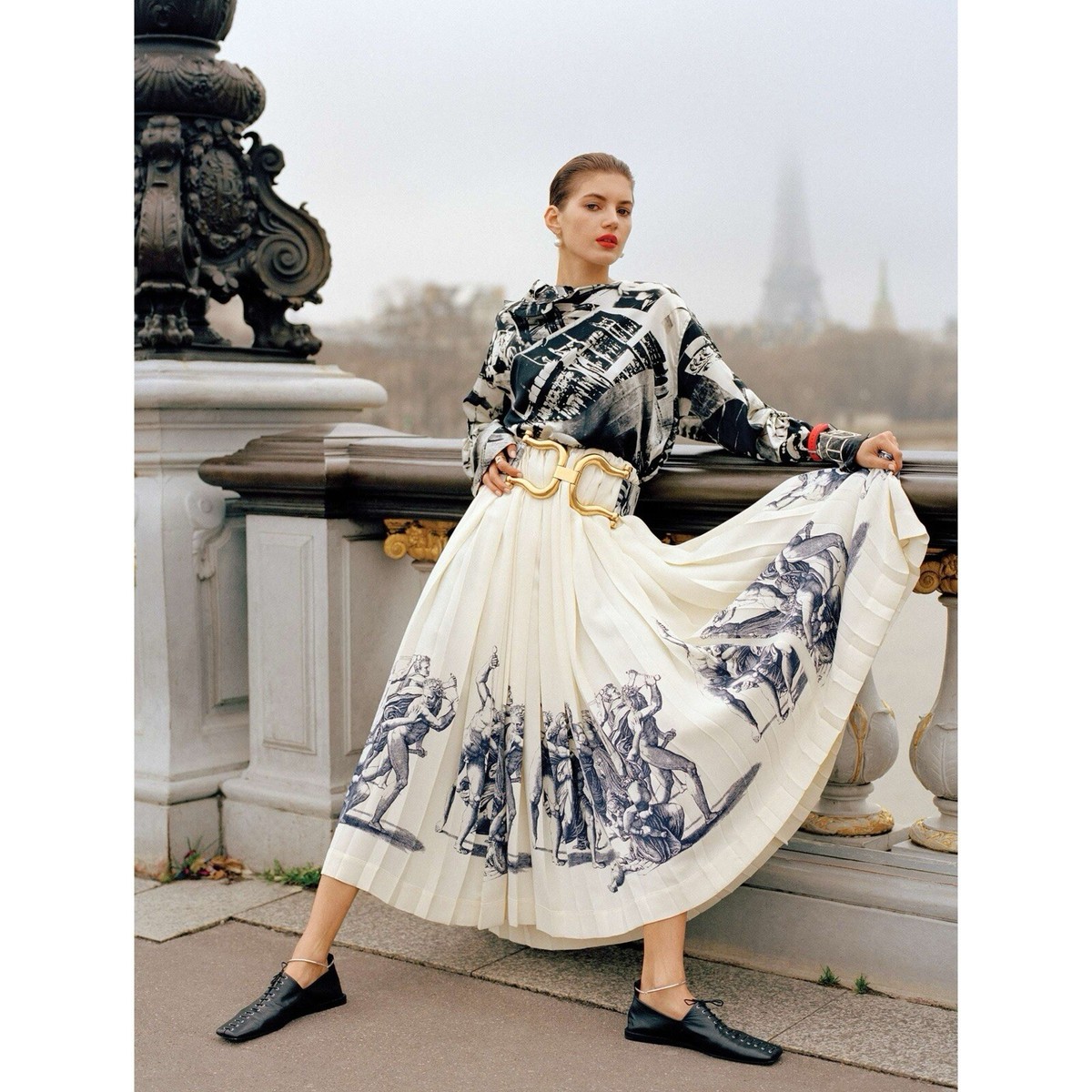 スカート Celine Phyton-Printed ette Draped Midi Skirt CELINE ETCHING PRINT SILK MIDI PLEATED WRAP SKIRT SIZE 40 BY
